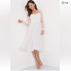 Lulus NWT affectionate aura white dot tiered bustier midi dress size large